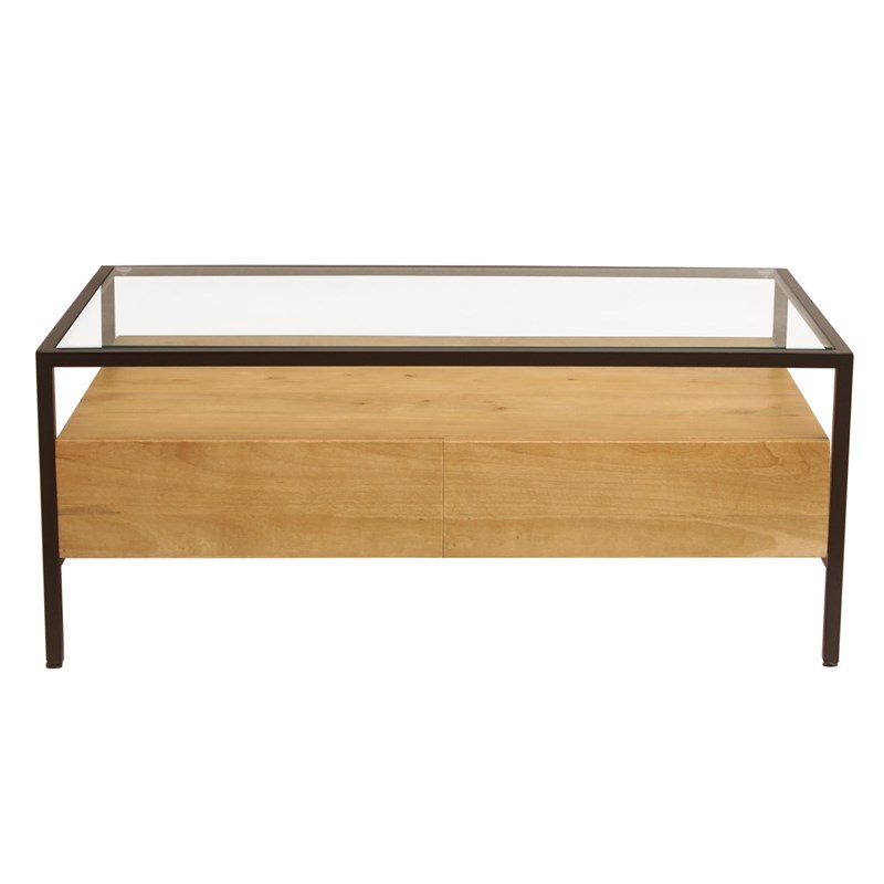 Table basse rectangulaire avec rangements en bois, verre et métal l100 cm sita