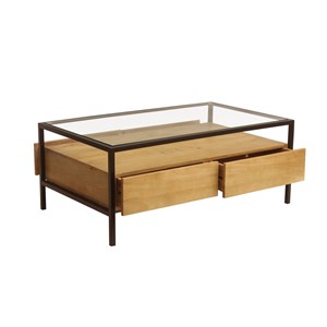 Table basse rectangulaire avec rangements en bois, verre et métal l100 cm sita