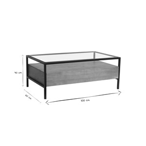 Table basse rectangulaire avec rangements en bois, verre et métal l100 cm sita