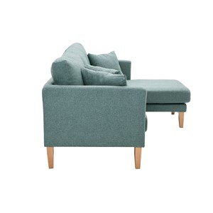 Canapé d'angle droit déhoussable 4 places tissu vert de gris et bois clair oslo