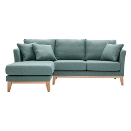 Canapé d'angle gauche déhoussable en tissu vert de gris et bois 3-4 places oslo