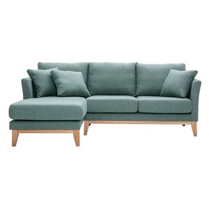 Canapé d'angle gauche déhoussable en tissu vert de gris et bois 3-4 places oslo