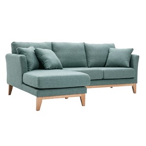 Canapé d'angle gauche déhoussable en tissu vert de gris et bois 3-4 places oslo