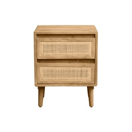 Table de chevet bois manguier et cannage rotin avec rangements 2 tiroirs acange