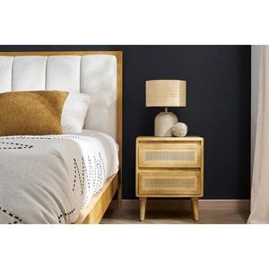 Table de chevet bois manguier et cannage rotin avec rangements 2 tiroirs acange