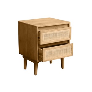 Table de chevet bois manguier et cannage rotin avec rangements 2 tiroirs acange