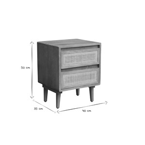 Table de chevet bois manguier et cannage rotin avec rangements 2 tiroirs acange