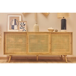Buffet en bois manguier et cannage rotin 3 portes coulissantes l180 cm acange