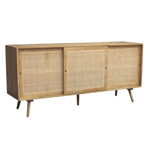 Buffet en bois manguier et cannage rotin 3 portes coulissantes l180 cm acange