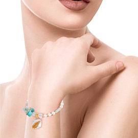 Ensemble de bracelet et collier assortis avec pendentif carré peint.