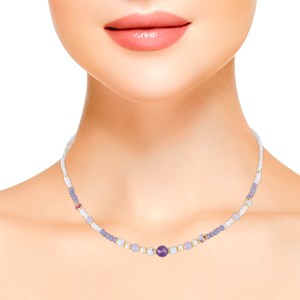 Ensemble de bracelet et collier assortis en améthyste, pierres shoushan.