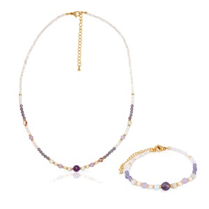 Ensemble de bracelet et collier assortis en améthyste, pierres shoushan.