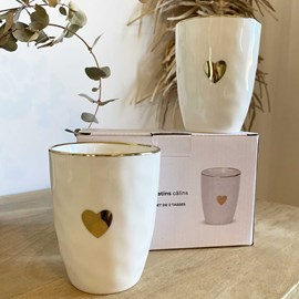 Coffret 2 tasses en faïence blanc et