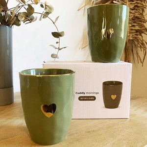 Coffret 2 tasses en faïence kaki et