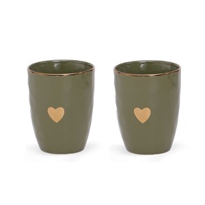 Coffret 2 tasses en faïence kaki et