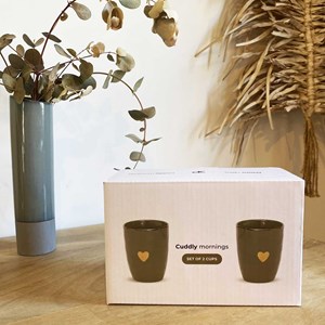 Coffret 2 tasses en faïence kaki et