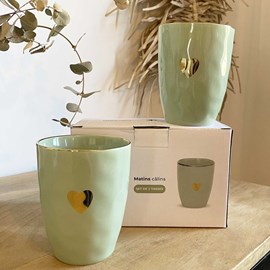 Coffret 2 tasses en faïence vert matcha