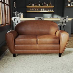 Canapé 2 places camel en croute de cuir enduite - club