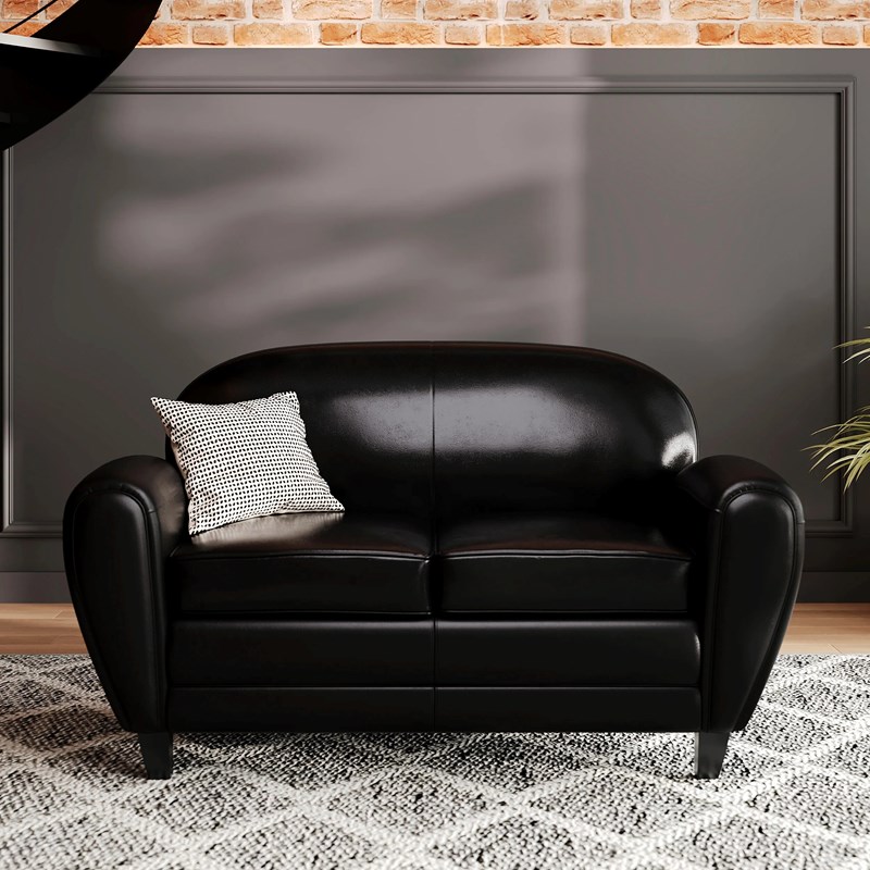 Rendez-vous Déco - Canapé 2 places noir en croute de cuir enduite - club