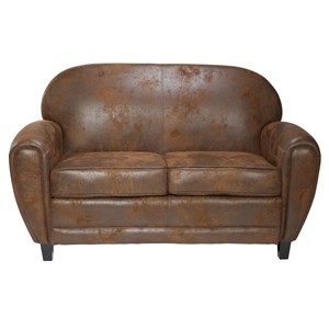 Canapé 2 places marron vieilli en microfibre - club