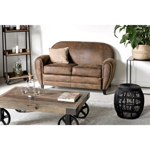 Canapé 2 places marron vieilli en microfibre - club