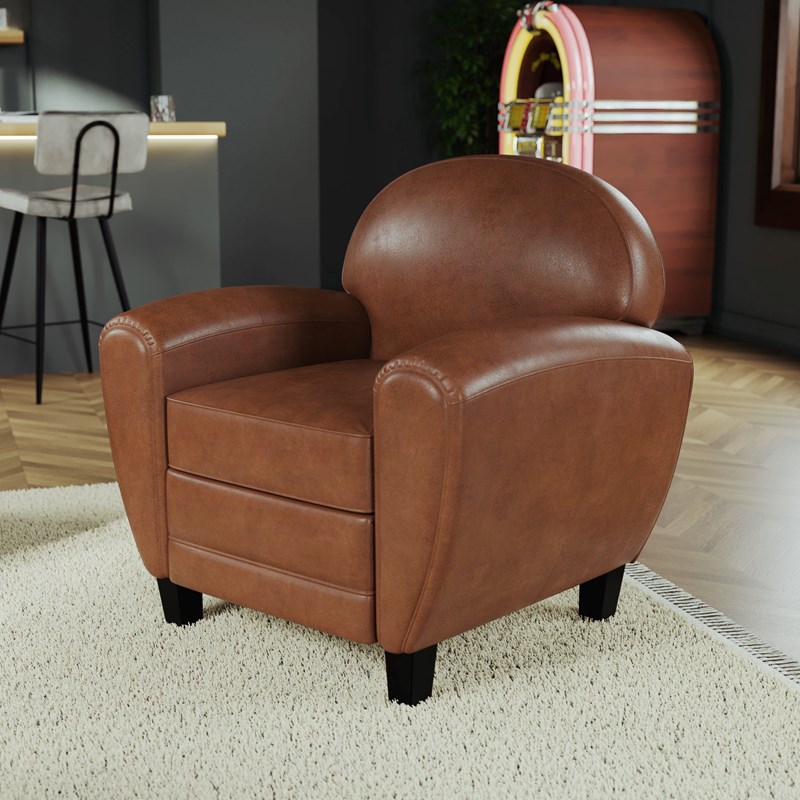 Fauteuil camel en croute de cuir enduite - club