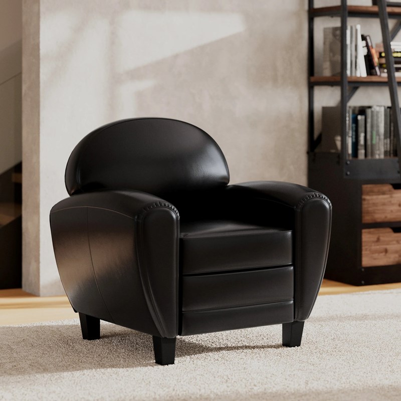 Fauteuil noir en croute de cuir enduite - club