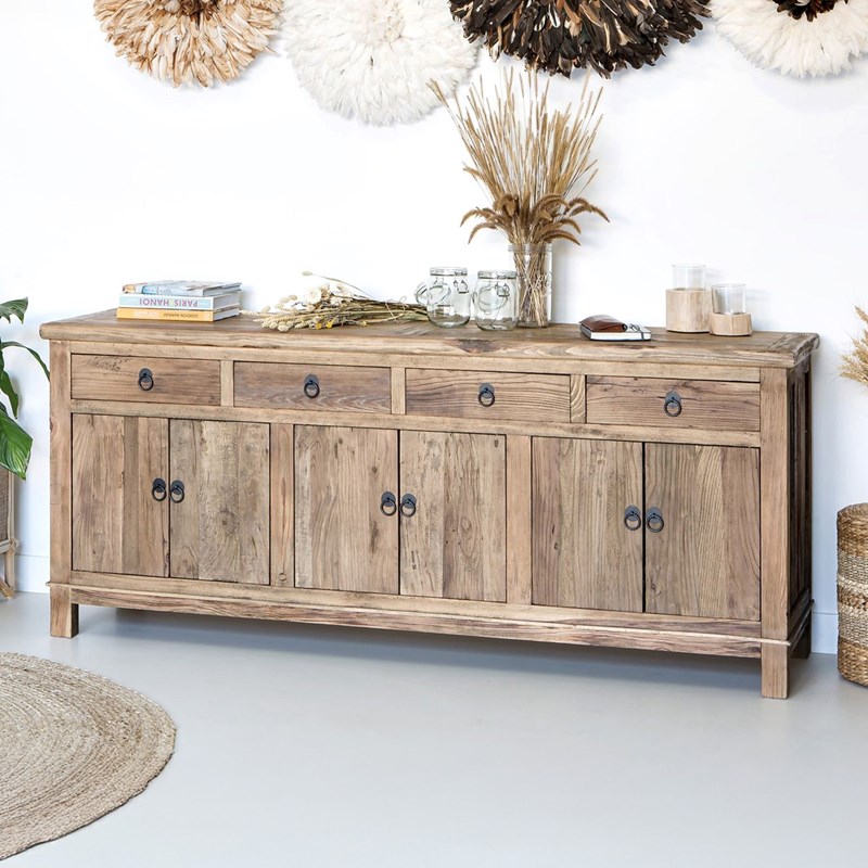 Buffet en bois recyclé 3 portes et 4 tiroirs - mastic