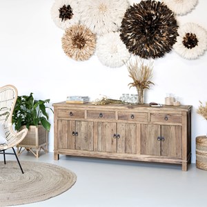 Buffet en bois recyclé 3 portes et 4 tiroirs - mastic