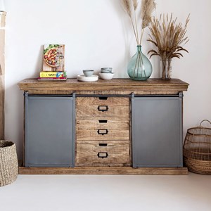 Buffet en bois 3 tiroirs 2 portes coulissantes en métal - tabuk