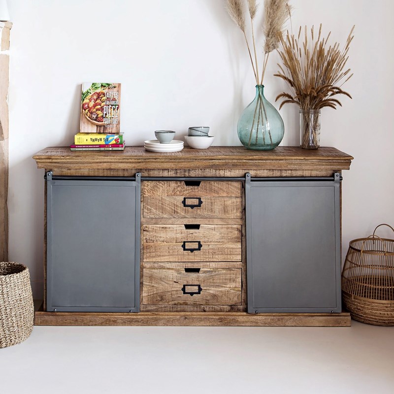 Buffet en bois 3 tiroirs 2 portes coulissantes en métal - tabuk