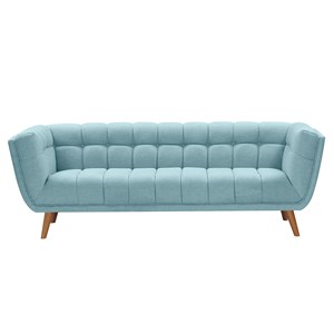 Canapé 3 places capitonné en tissu bleu clair - carmen