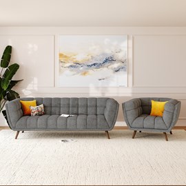 Canapé 3 places capitonné en tissu gris - carmen