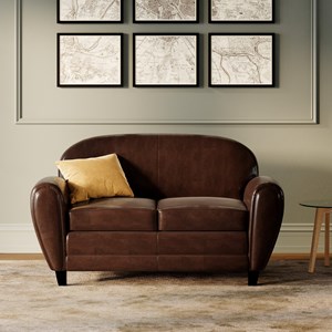 Canapé 2 places marron en croute de cuir enduite - club