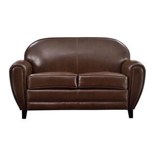 Canapé 2 places marron en croute de cuir enduite - club
