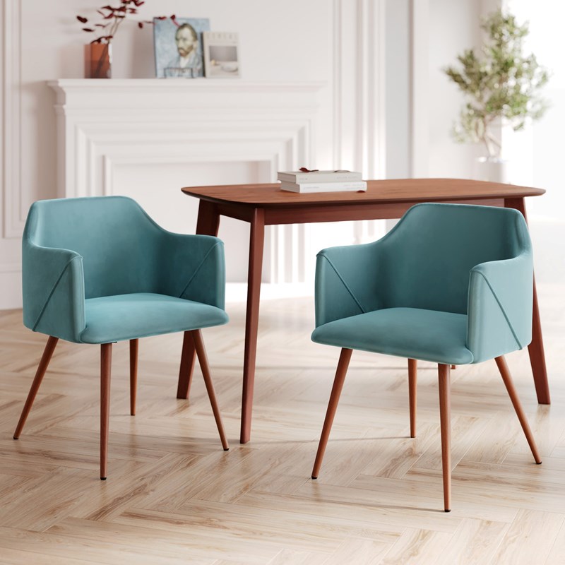 Lot de 2 chaises avec accoudoirs en velours bleu - daisy