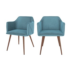Lot de 2 chaises avec accoudoirs en velours bleu - daisy