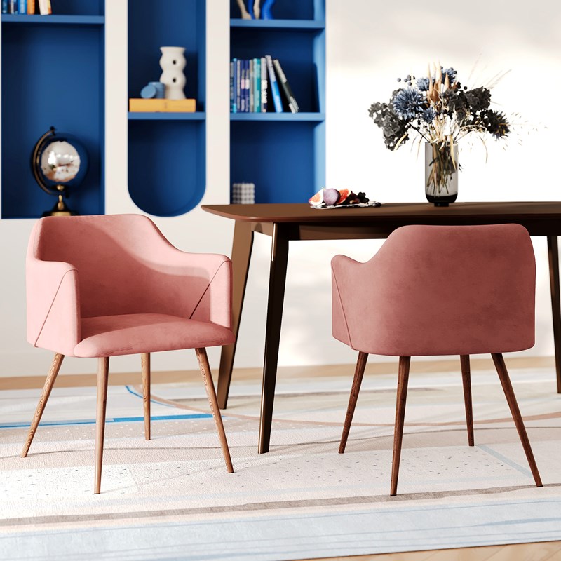 Lot de 2 chaises avec accoudoirs en velours rose - daisy