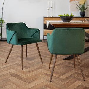 Lot de 2 chaises avec accoudoirs en velours vert foncé - daisy