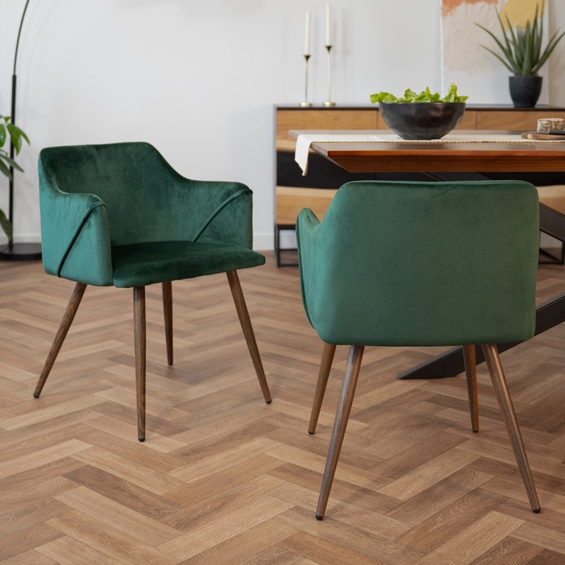 Lot de 2 chaises avec accoudoirs en velours vert foncé - daisy