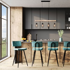 Lot de 2 chaises pour îlot central 66 cm en cuir synthétique bleu - texas