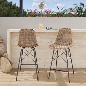 Lot de 2 chaises de bar de jardin 63 cm en résine tressée marron - tiptur