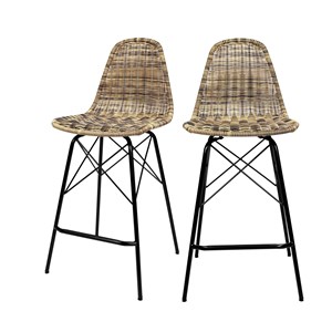 Lot de 2 chaises de bar 63 cm en résine tressé marron - tiptur