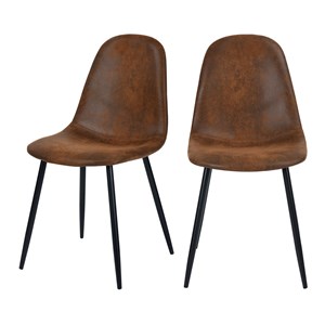 Lot de 2 chaises en microfibre marron effet vieilli - malrik