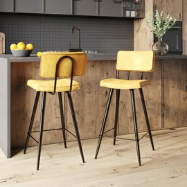 Lot de 2 chaises de bar mi-hauteur 66 cm cuir synthétique jaune - texas