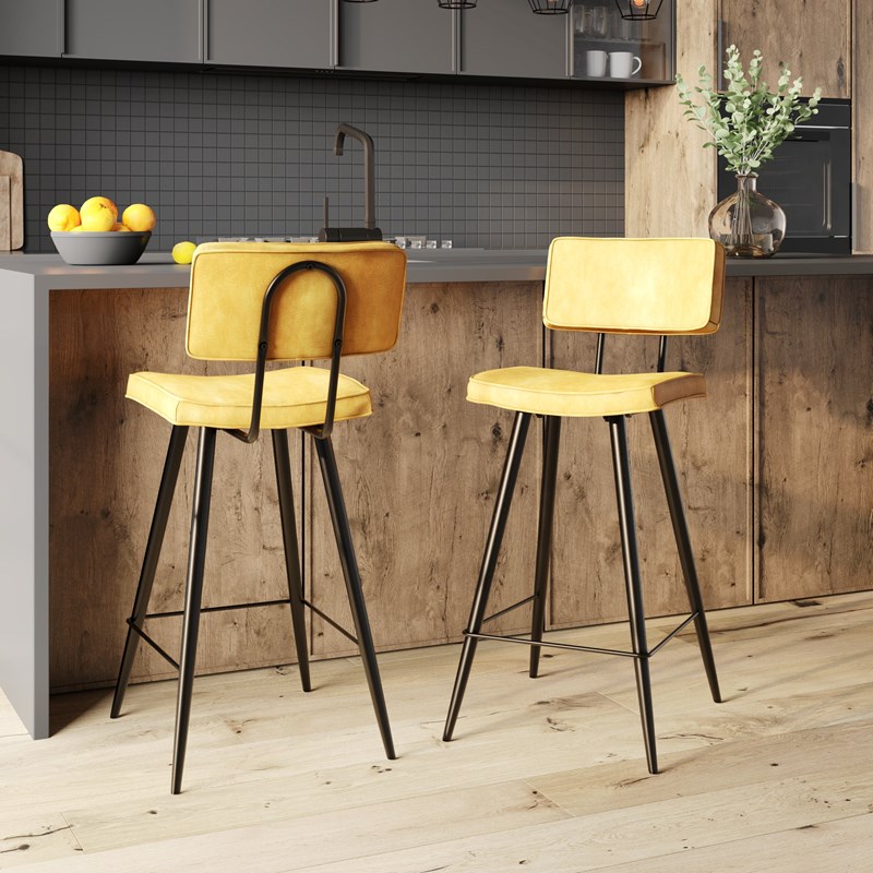 Lot de 2 chaises de bar mi-hauteur 66 cm cuir synthétique jaune - texas