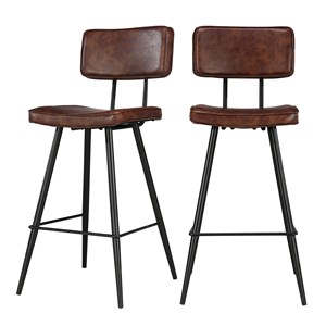 Lot de 2 chaises de bar mi-hauteur 66 cm en cuir synthétique marron - texas