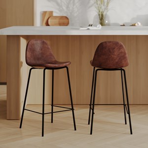 Lot de 2 chaises pour îlot central 65 cm en cuir synthétique marron - henrik