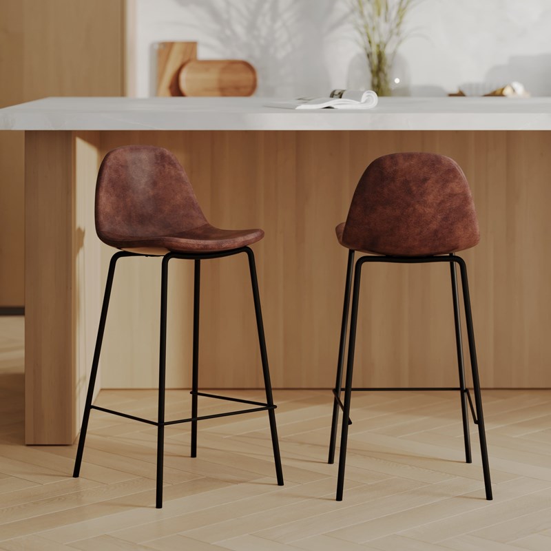 Lot de 2 chaises pour îlot central 65 cm en cuir synthétique marron - henrik