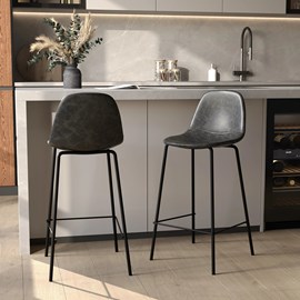 Lot de 2 chaises pour îlot central 65 cm en cuir synthétique gris - henrik